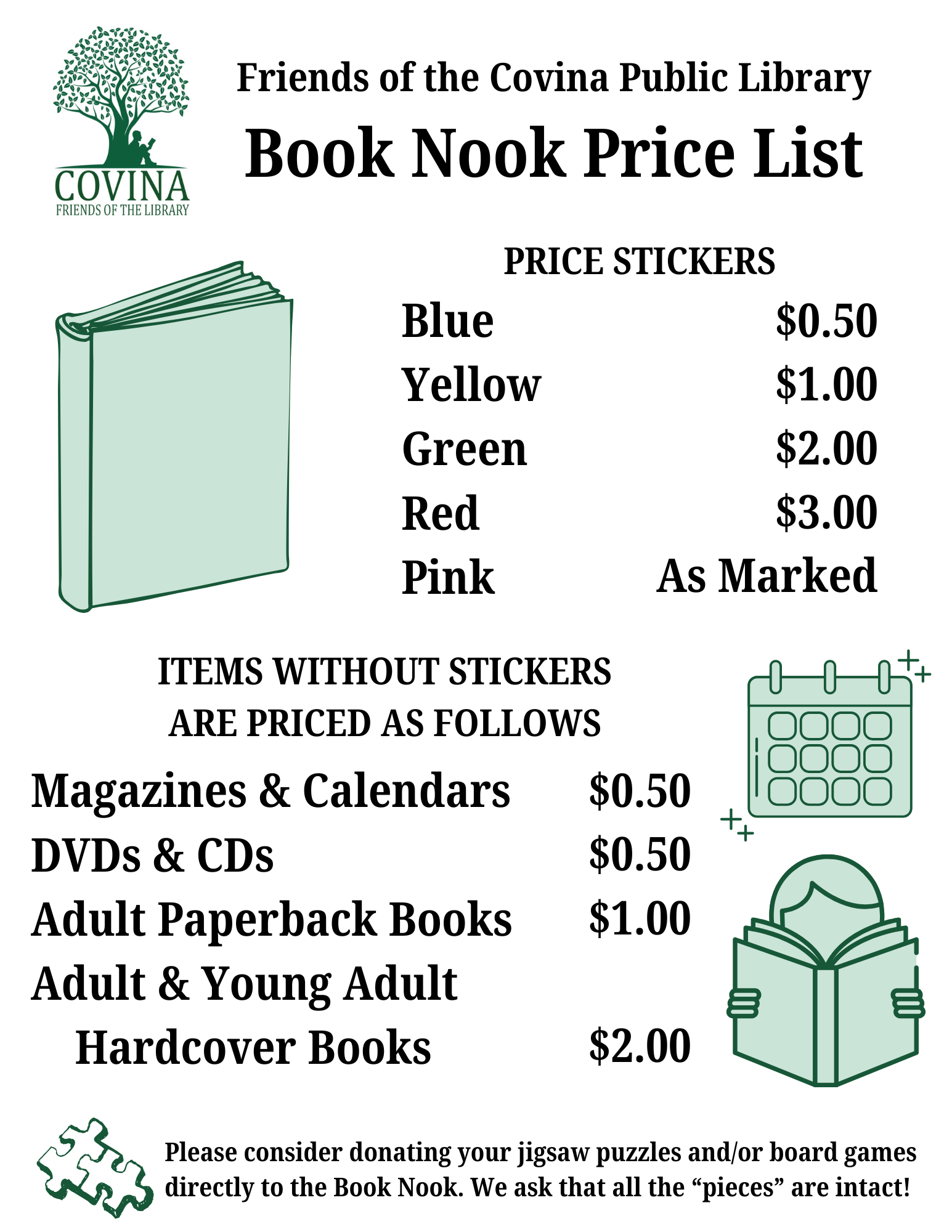 Book Nook Price List